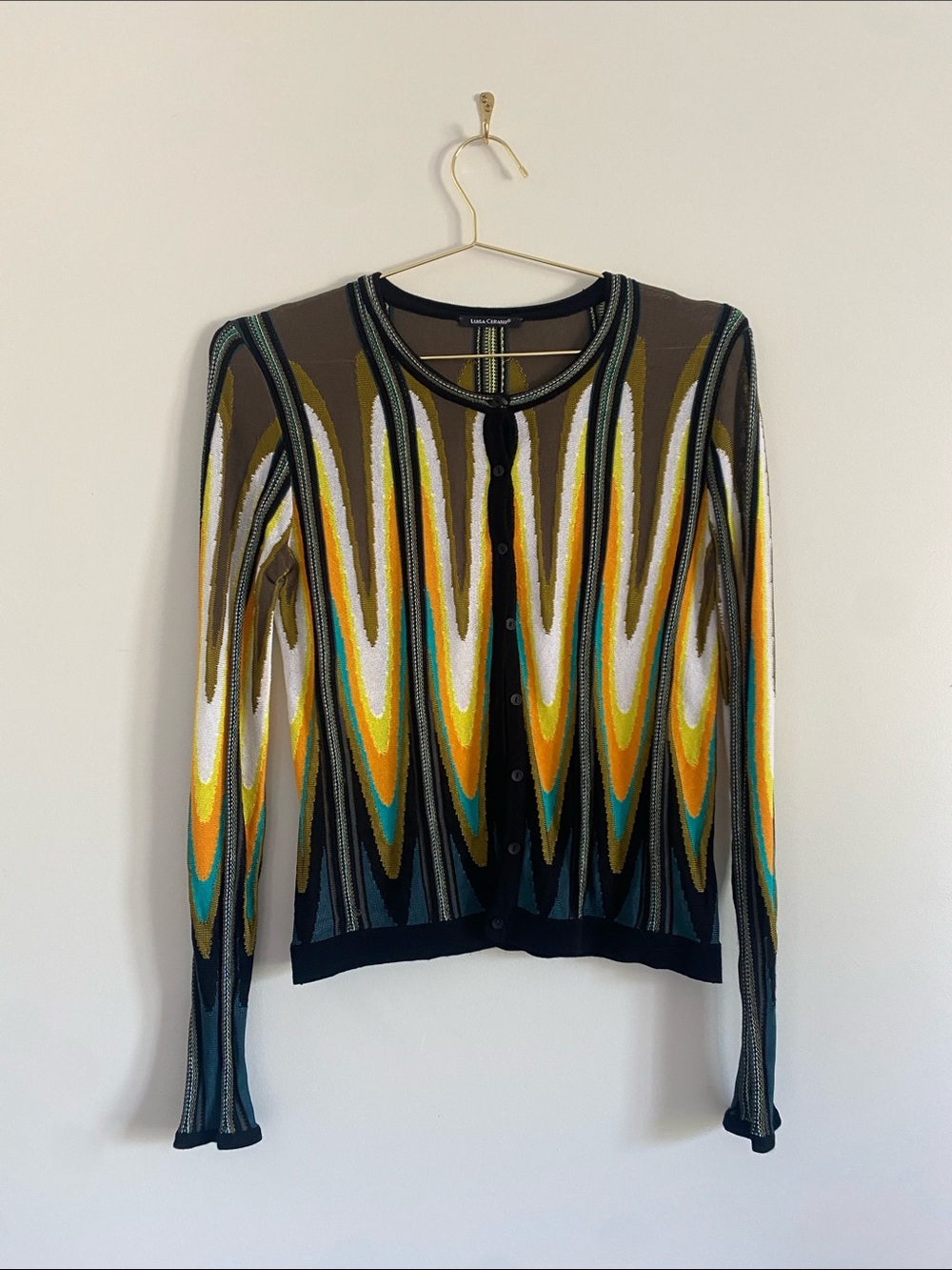 Luisa Cerano Peacock Feather Knit Cardigan